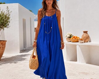 Langes Boho-Maxikleid für Damen, Sommerkleid für Hochzeitsgäste, rückenfreies Strandkleid, Boho-Urlaubskleid, Geschenk