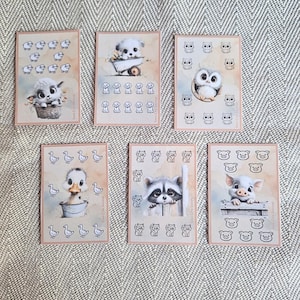 Cash Stuffing A7 Tiny Challenges | Schattige Dieren Set | Spaarchallenge Gelamineerd | 6 Stuks