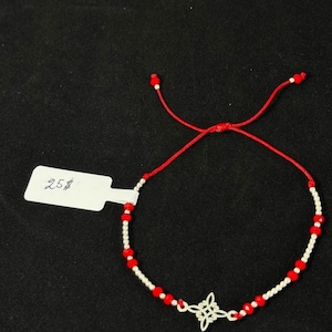 Red String Kabbalah Bracelet Celtic Knot Charm Silver Beads Adjustable