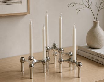 Candelabro escultural con estructura molecular | Candelabro de metal de diseño nórdico | Centro de mesa para decoración minimalista