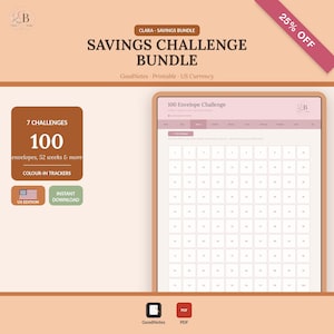 Savings Challenge Bundle | 100 Envelope 52 Week Money Challenge | GoodNotes Printable Savings Tracker | No Spend Challenge