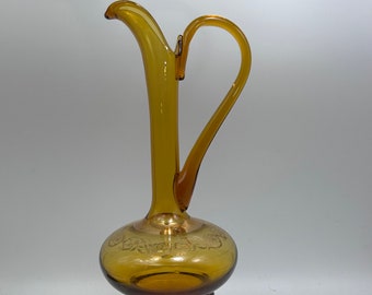 Vintage Elegant Amber and Gold Ewer / Pitcher / Vase  - 14 Inches Tall, Midcentury, Holiday Table / Mantel / Bar, Display, Fall Decor