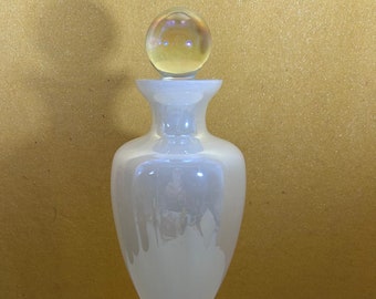 Vintage White Cased Glass Decanter with Round Stopper - 11 Inches Tall, Table / Mantel / Buffet Decor, Midcentury Display, Collection, Gift