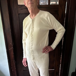 Vintage White Healthgard Long Underwear Union Suit Long Johns Button Up Trap Door Size 46 Cotton Costume Pajamas 1950s Gift Etsy