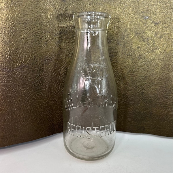 Quart Clear Glass Milk Bottle: Broadway Dairy, East Providence, RI, 1940-1960s, Midcentury, 9 Inches Tall, Decor, Collection, Crafts