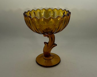 Vintage Indiana Glass Amber Lotus Compote - 7.5 Inches Tall, Fall Color, Candy, Fruit, Holiday Table, Display, Midcentury, Gift, Collection