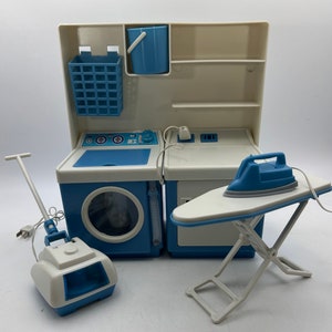 Vintage Toy Laundry / Cleaning Center, IMCO 1980, Washer, Dryer, Iron, Vacuum, for 6-9 Inch Dolls (like Ginny), with Box, Battery Operated