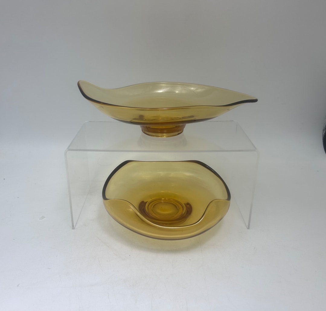 2 Vintage Viking Epic Amber Bowls Round and Oblong Bonbon Dishes, 69