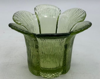 Vintage Viking Glass Votive Candleholder, Green Petals, Textured, 3.75 Inches Tall, Christmas Holiday,  Everyday, Collection, Display, Gift