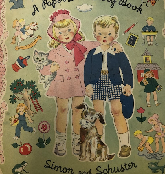 1950's　スクラップブック　60ページ　ドール　イラスト　ヴィンテージ Vintage Book: Judy and Jim, A Paper Doll Story Book, 1947, Simon