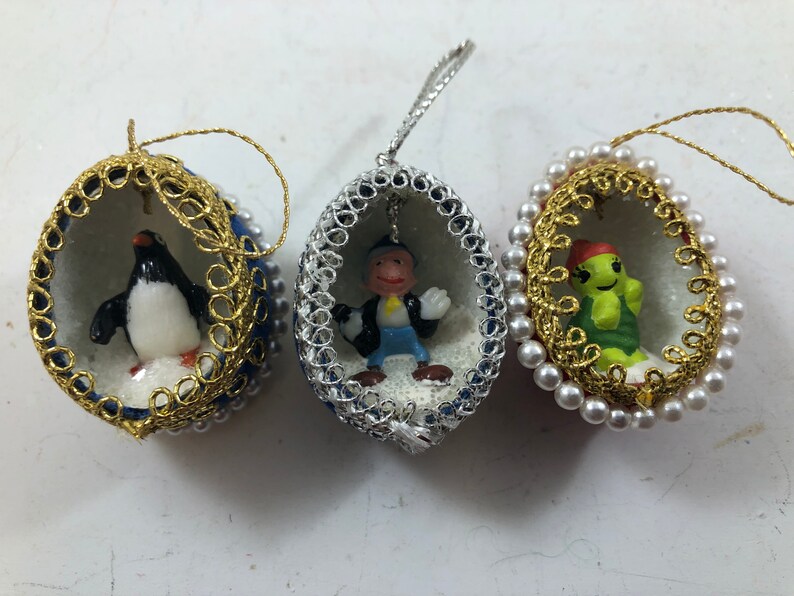 9 Vintage Christmas Egg Diorama Ornaments Small bantam Etsy