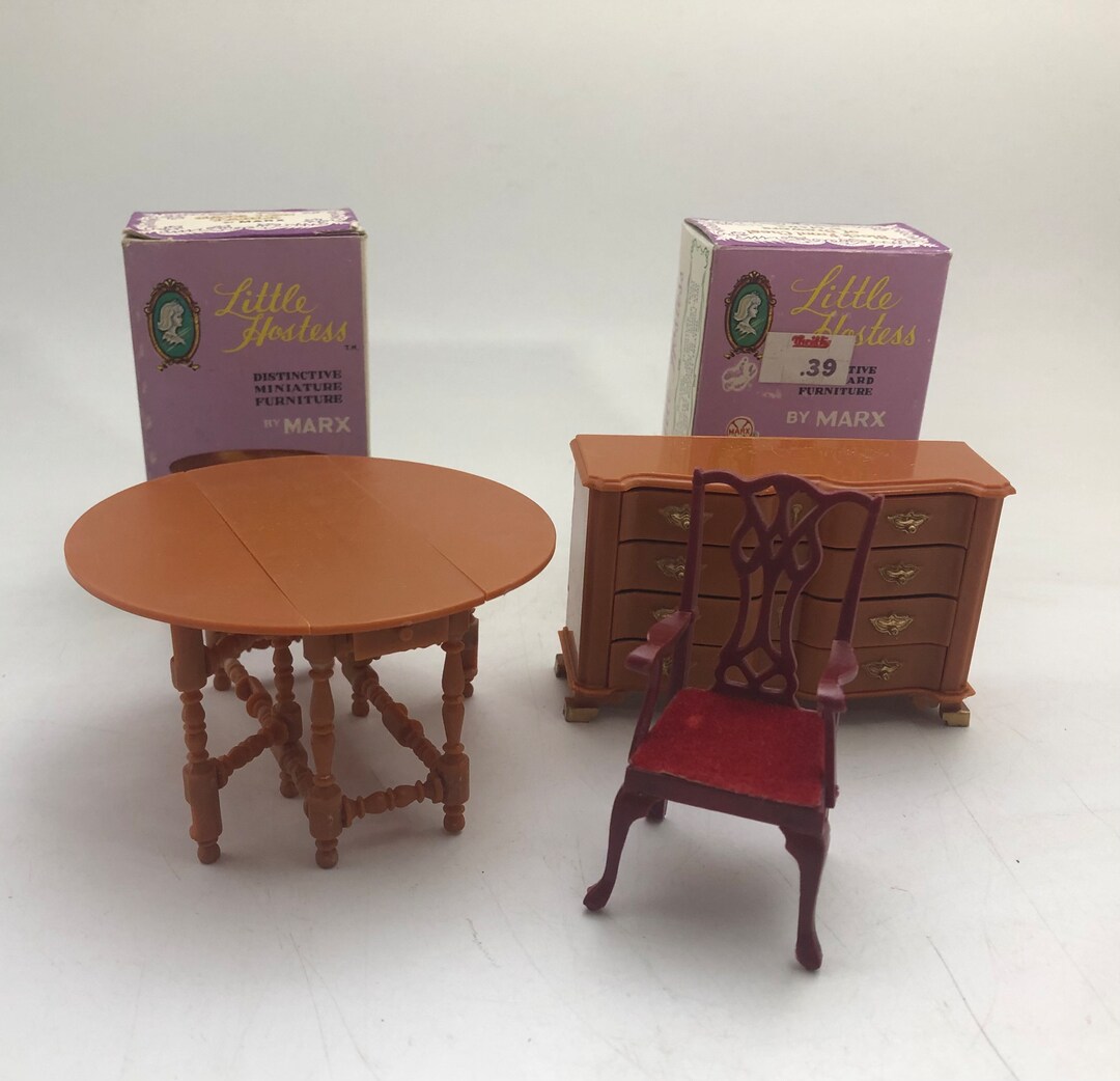 Vintage Marx Little Hostess Dollhouse Furniture Gate Leg Table, Block Front Chest of Drawers, Chair, Some Boxes, 1960s, 1:16 3/4 Scale - Etsy Vintage Marx Little Hostess Dollhouse Furniture Gate Leg Table, Block Front Chest of Drawers, Chair, Some Boxes, 1960s, 1:16 3/4 Scale - Etsy