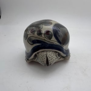 Vintage Tonala Ceramic Frog: Grey, Blue and Brown, 3.75 Inches, Mexican Folk Art, Natural Decor, Fred and Barbara Meiers, Collection, Gift