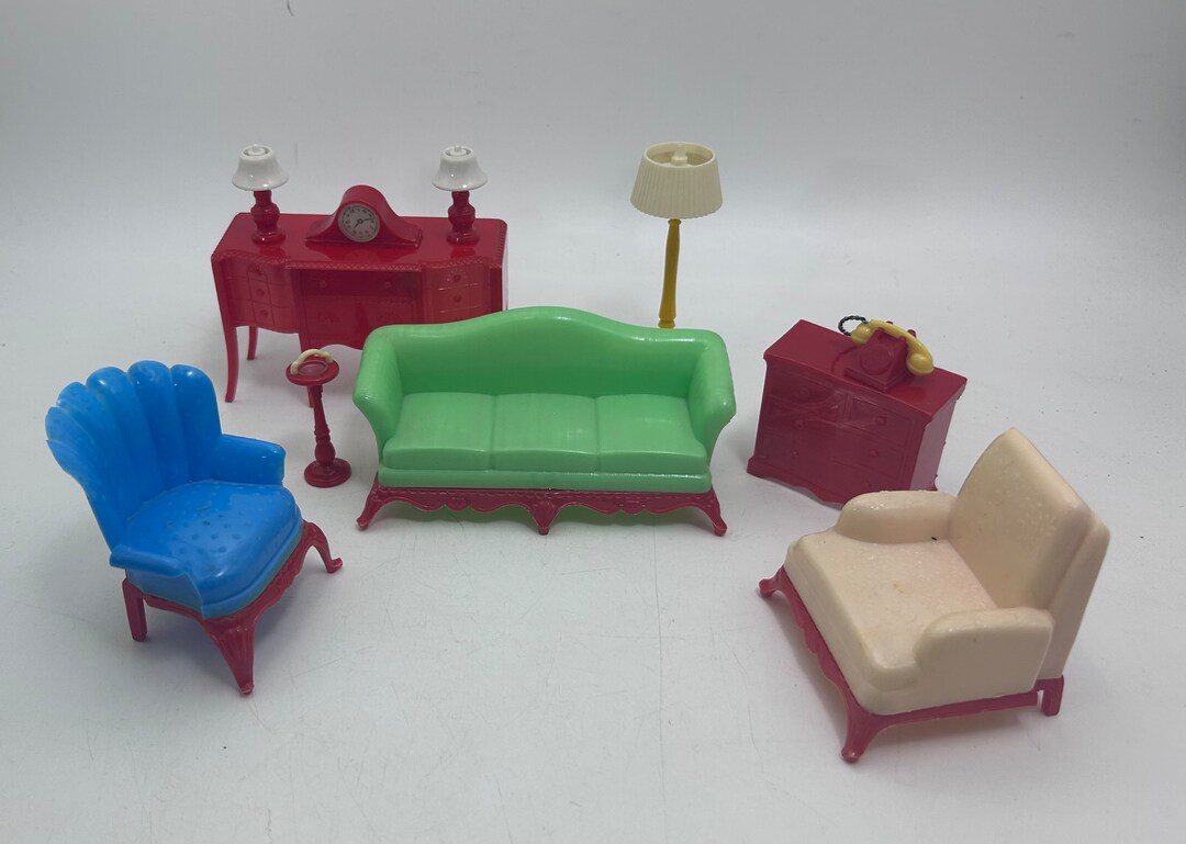 Vintage Renwal Dollhouse Living Room Furniture Red Blue Etsy