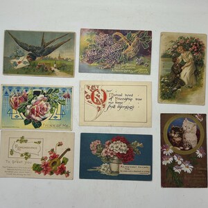 8 cartes postales vintage/anciennes d'amitié/d'amour : début des années 1900, certaines avec un centime/affranchissement d'un centime, en relief, collection, artisanat, décoration