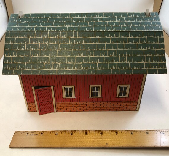 Vintage Toy Farm Set Cardboard Red Barn And Fences Etsy