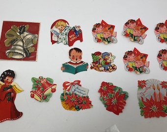 21 Vintage Christmas Gift Tags / Seals / Stickers, Unused  Condition, Angels, Bells, Midcentury, for Gift Wrapping, Crafts, Paper Arts
