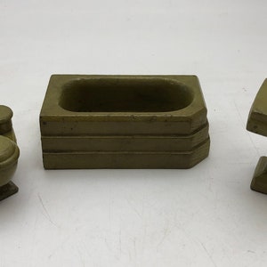 Vintage Strombecker Wooden Dollhouse Bathroom Furniture - Green Sink, Toilet, Bathtub, 1940, 3/4 Scale, Strombecker or Kage, Play or Display