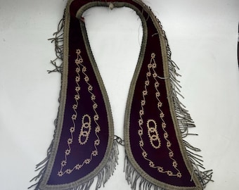 Vintage Odd Fellows (IOOF) Ceremonial Sash, Collar: Embroidered Red Velvet, Gold Tassels, Made in New London, OH, As Is, Costume, Regalia