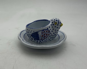 Vintage French Pottery Chicken Egg Cup: HB Henriot, Quimper, France, Blue and White, Kitchen Decor, Collection, Display