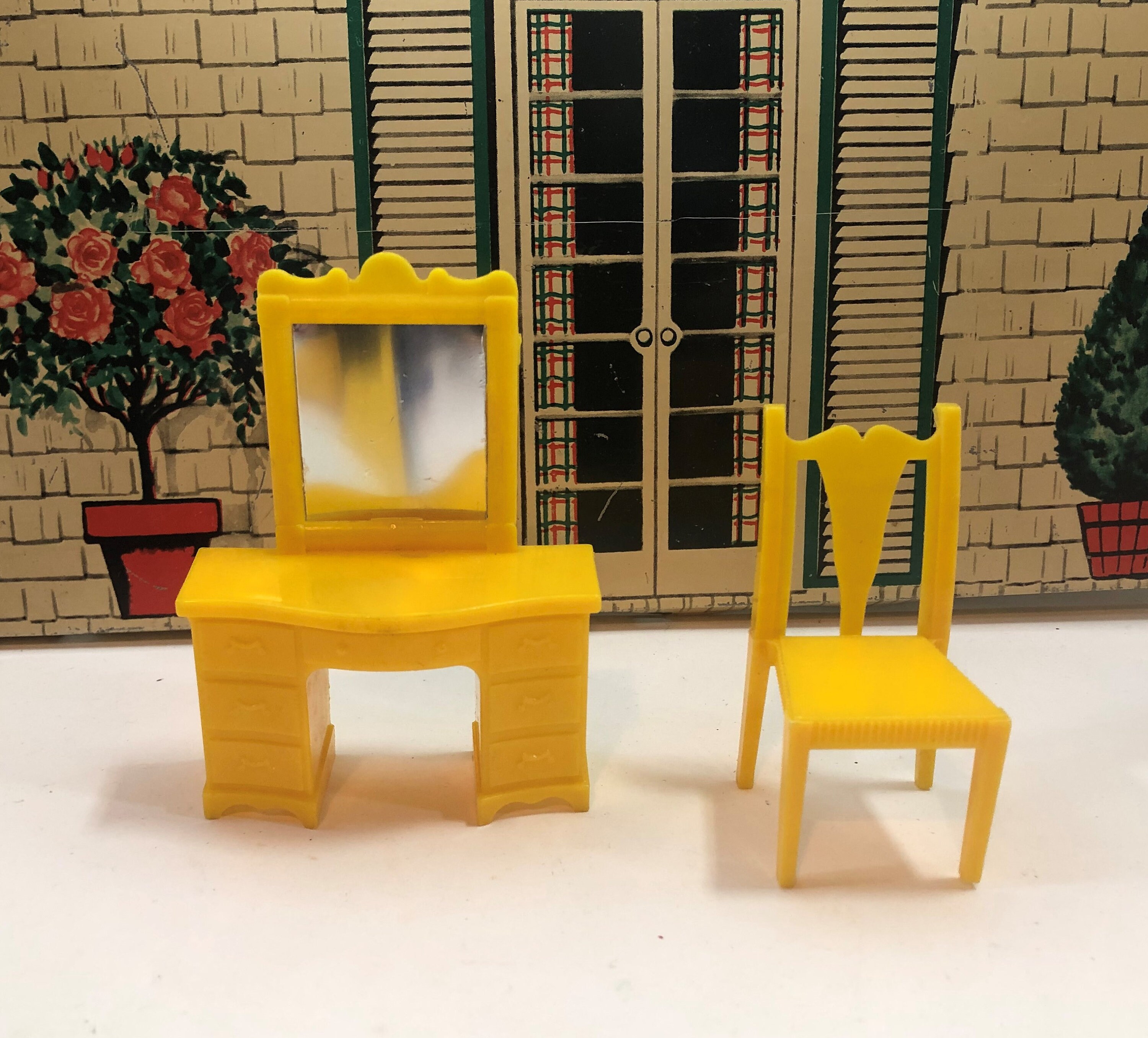 Vintage Dollhouse Furniture Yellow Superior Bedroom / Etsy