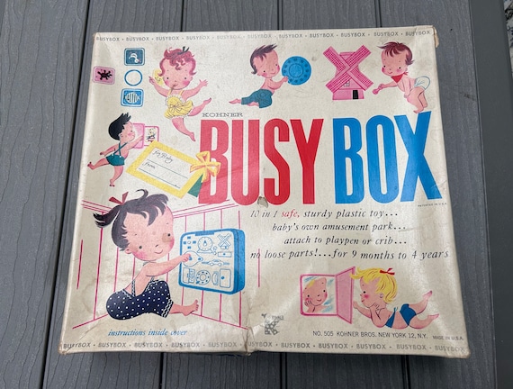 Vintage Kohner Busy Box, 1960s Baby Toy, Yellow, Red and Blue