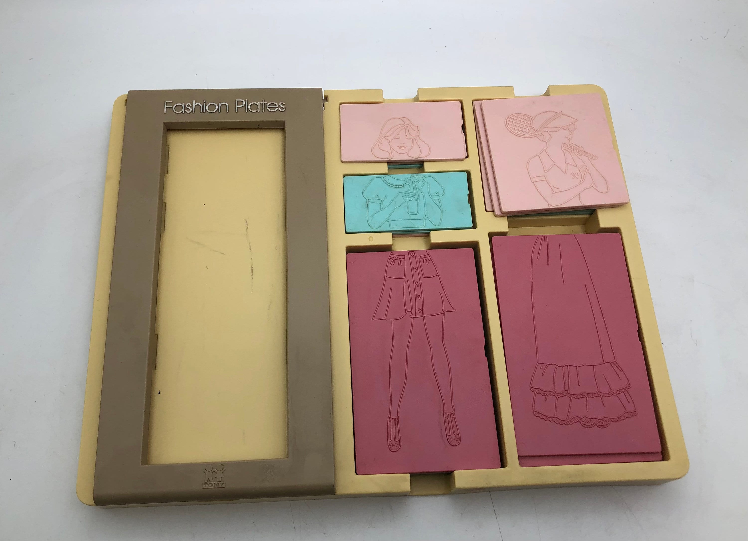 Vintage Tomy Fashion Plates, 1970s Drawing / Coloring / Fashion Design Set,  20 Plates for Rubbing, Skirts, Hats, Pants as Is, Without Box 