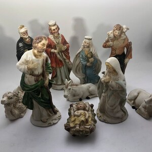 Large Vintage Nativity Set, Creche - 10 Porcelain Figures, Holy Family, 3 Kings, Shepherd, Animals, 1960s-1970s - Christmas Family Tradition