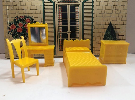 Vintage Dollhouse Furniture Yellow Superior Bedroom Living Room