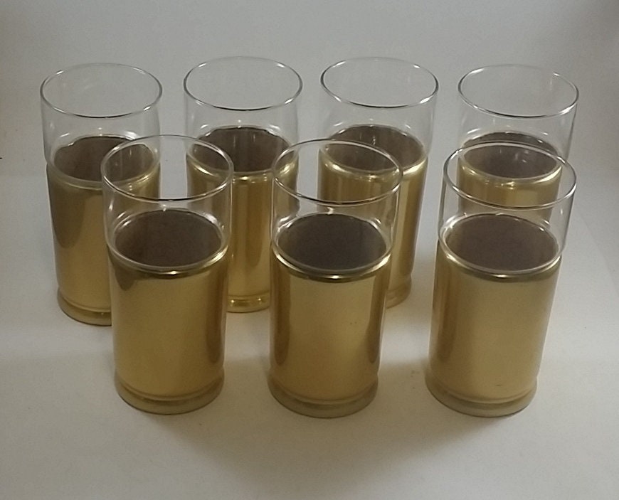 7 Vintage Roundbottom Drinking Glasses Goldtone Everlast Etsy