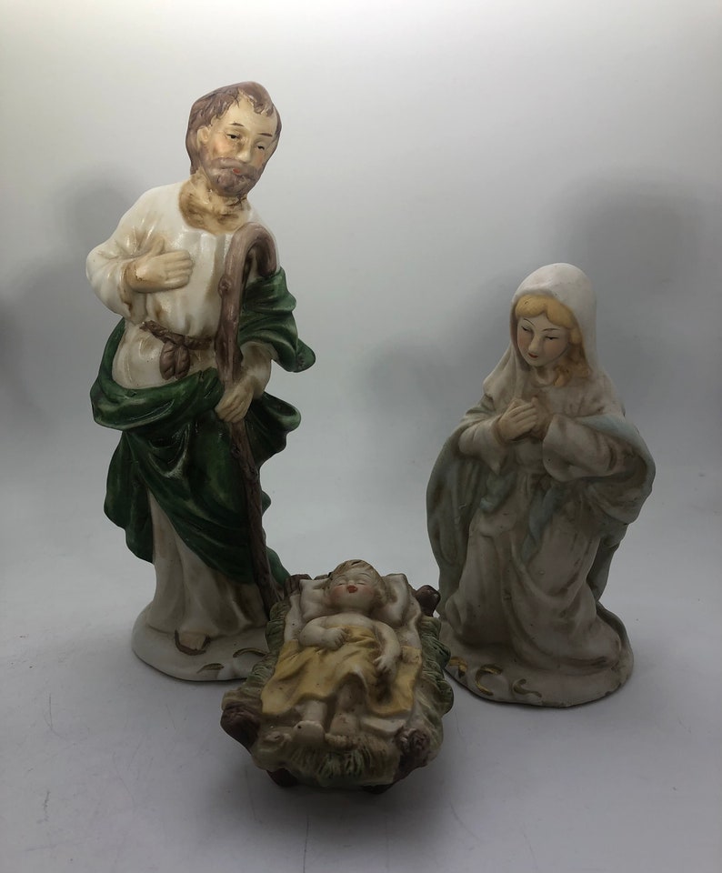 Large Vintage Nativity Set Creche 10 Porcelain Figures Etsy