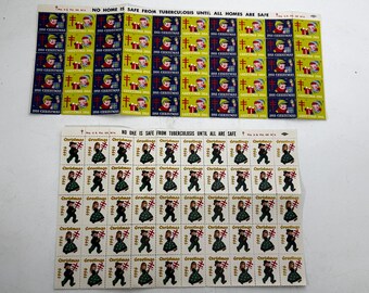 100 Vintage 1950s US Christmas Seals: 1955 and 1956, 50 Each, Unused Condition, Charity, TB / Tuberculosis Health Campaign, Collection