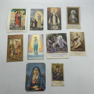 10 Vintage katholische Gebetskarten: Jungfrau Maria, Unsere Liebe Frau vom Schnee, Immerwährende Hilfe, Wunderbare Maria, Maryknoll, Lourdes