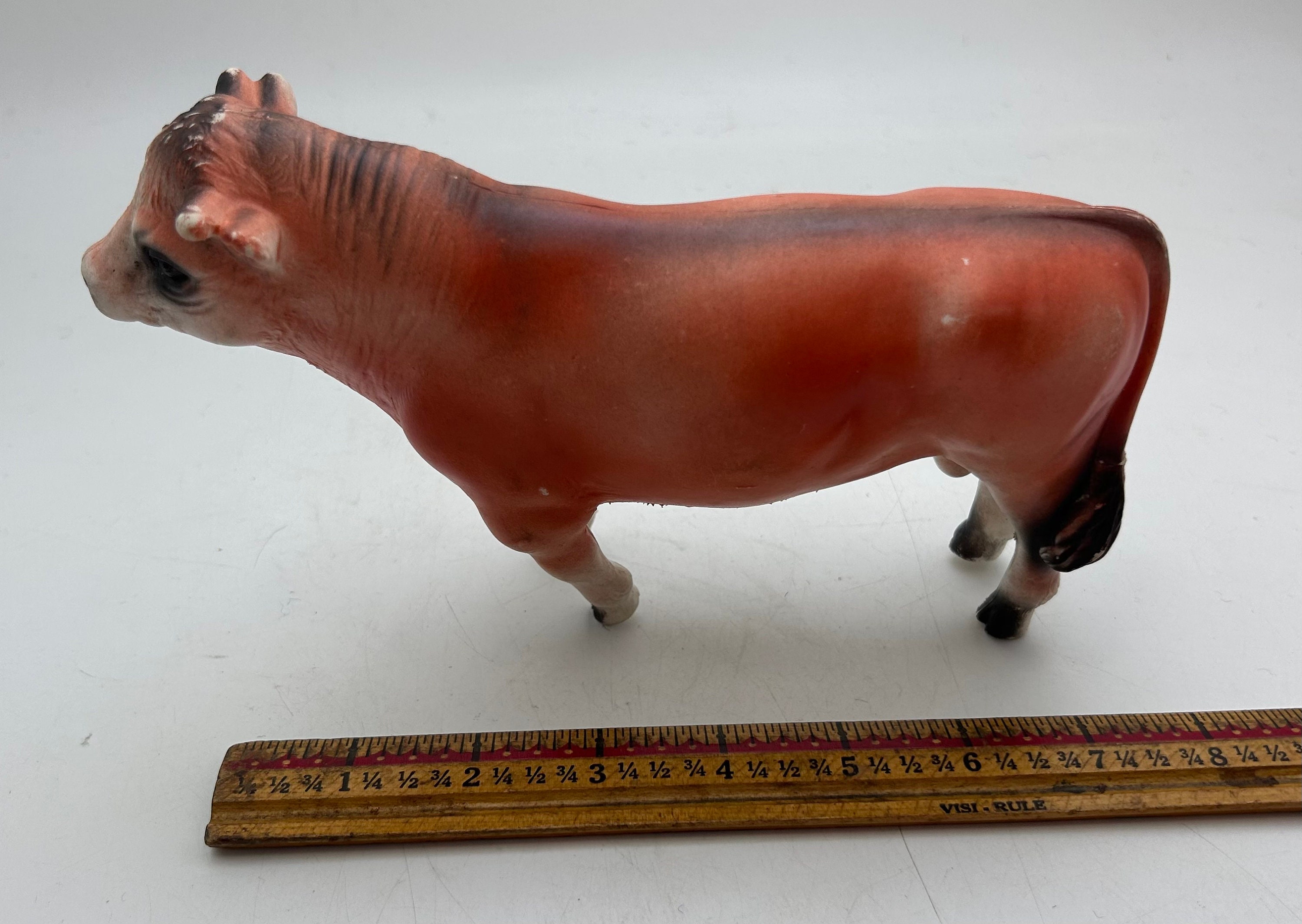 7 Vintage Toy Rubber Farm Animals - Large Creative Playthings Cow 