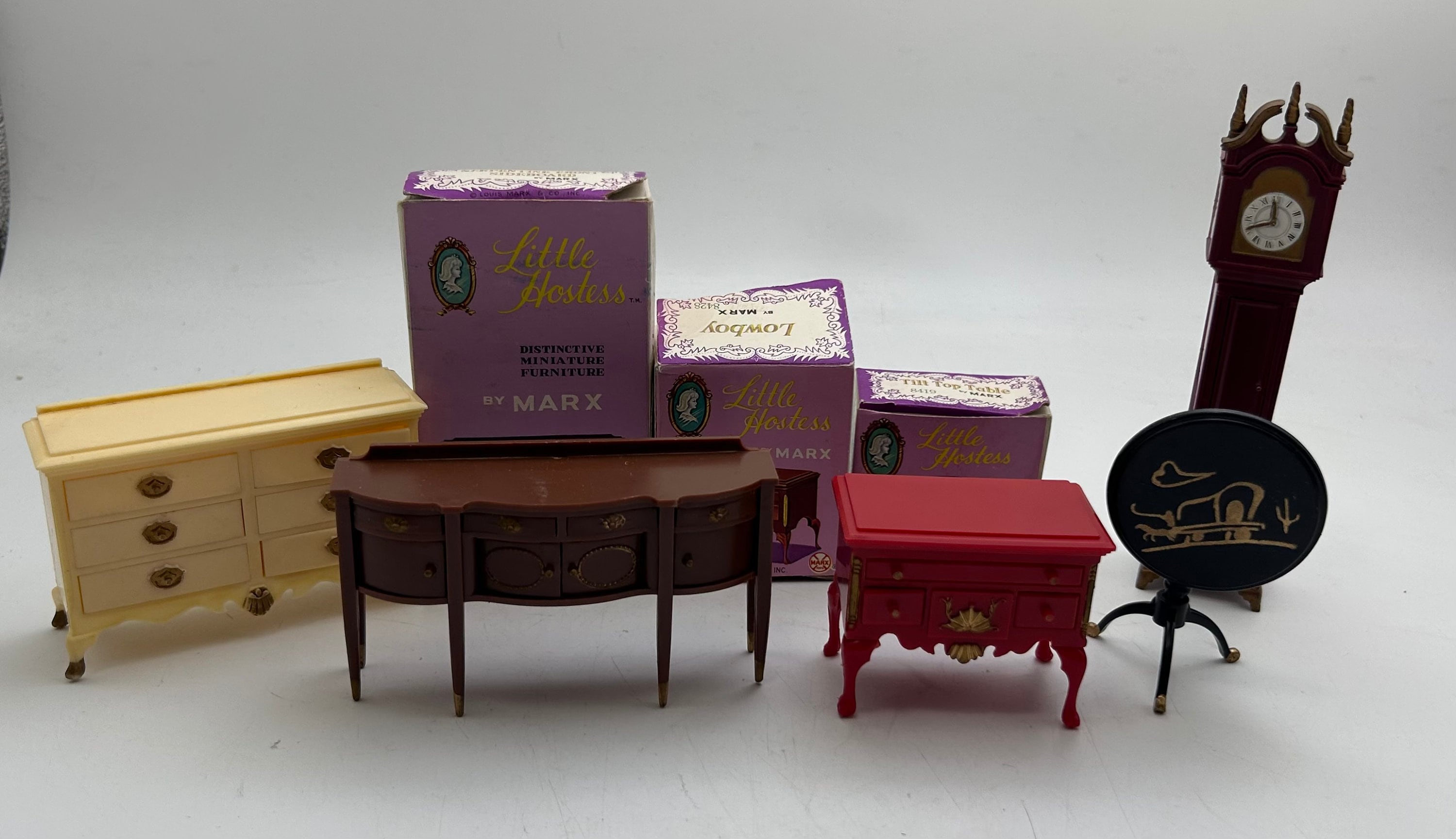 Vintage Marx Little Hostess Dollhouse Furniture Sideboard, Grandfather Clock, Lowboy, Table, Dresser, 1960s, 1:16 3/4 Scale, Some Boxes - Etsy Vintage Marx Little Hostess Dollhouse Furniture Sideboard, Grandfather Clock, Lowboy, Table, Dresser, 1960s, 1:16 3/4 Scale, Some Boxes - Etsy