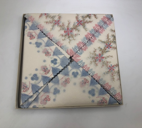 38 Ausgefallene Vintage Luncheon Servietten -- Weiß, Blau, Pink, Made in Germany, 1950er-1960er Jahre, Party, Housewarming / Hostess Geschenk, Papier basteln