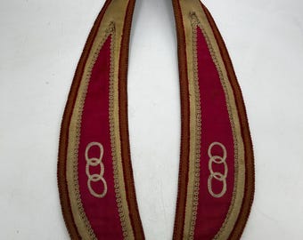 Vintage Odd Fellows (IOOF) Ceremonial Sash, Collar: Embroidered Red and Gold, Lodge Ceremonies, Made in Anderson, IN, Costume, Regalia