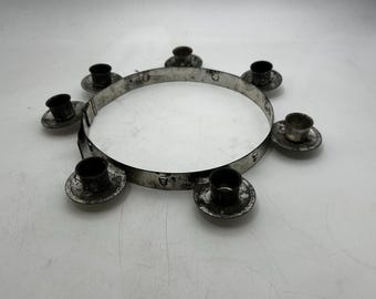 Vintage Round Tin Candle Holder: Made in Sweden, 10 Inches in Diameter, Adjustable, Holds 7 Candles, Christmas, St. Lucia Day, Wedding Gift