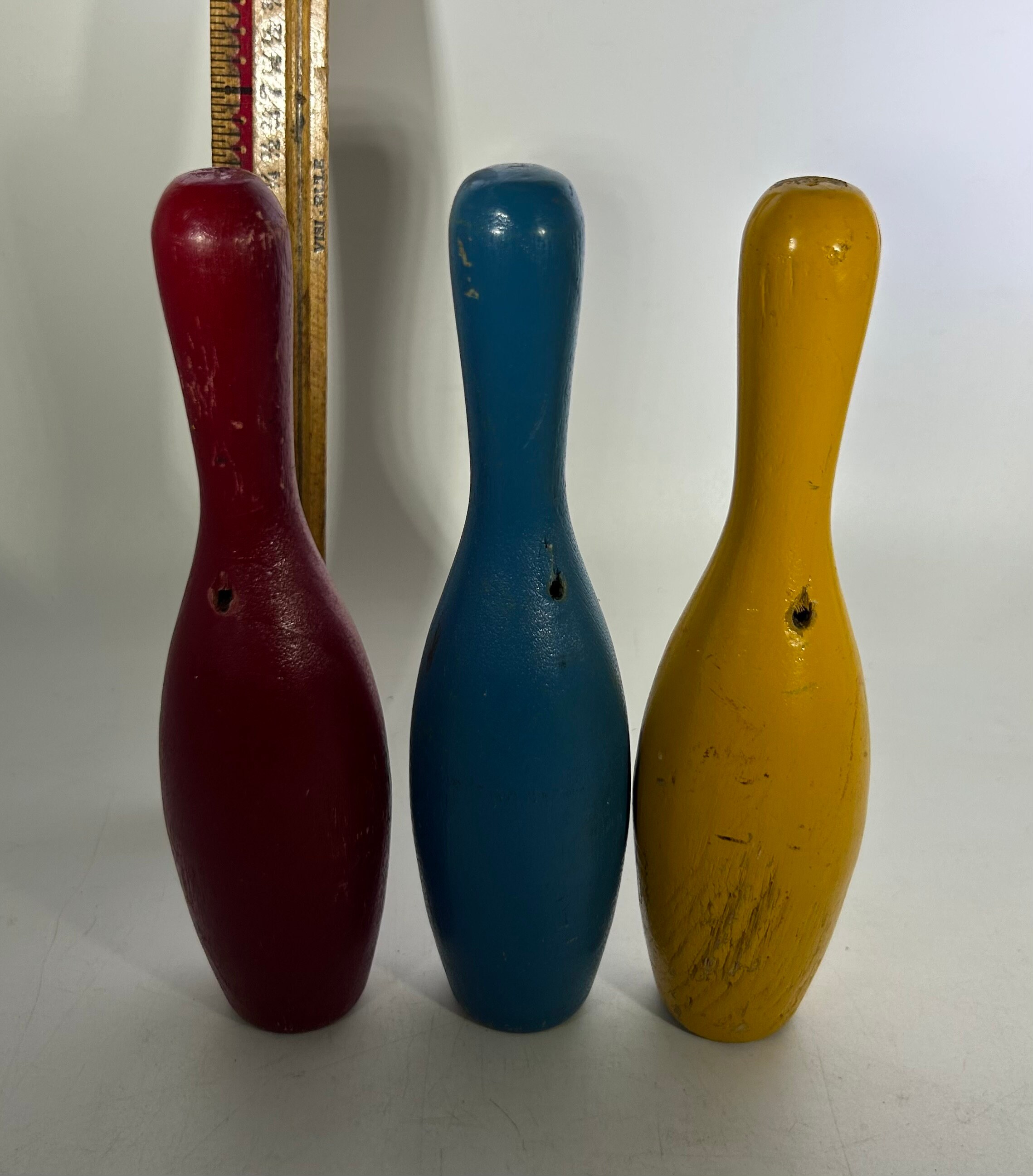 Bowling セット　昭和レトロ 3 birilli da bowling giocattolo vintage - alti 7 pollici, rossi
