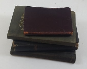 4 Small Vintage Religious Books: 1867 New Testament, 1950 Ladies Pocket Prayer Book, 1887 Gospel Hymns No. 5, and 1915 Hand-written Quotes
