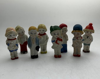 Vintage Bisque Dolls: Frozen Charlotte / Penny Style, 3 Inch Bisque Boy & Girl Dolls, Inc. Bellhop, Made in Japan, 1930s-1940s, 8 Available