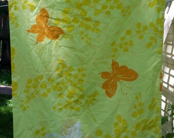 Vintage Springmaid Mariposa plein drap plat et 2 taies d’oreiller--papillons Orange et jaunes, Poly Wondercale 65, 35 coton