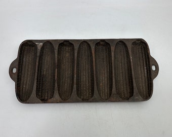 Vintage gietijzeren Wagner Ware maïsbrood/muffin pan, Krusty Korn Kobs: voor rustiek keukendecor, bakken, Pat. 1920, Junior, 1319, Sidney, O