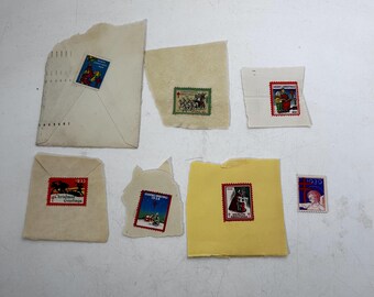 7 Vintage 1930s Christmas Seals — 1929-1939, Used Condition, Charity, TB / Tuberculosis Health Campaign, Collection