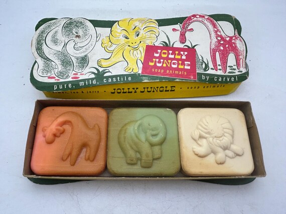 3 Vintage Unused Animal Soaps: Leo Lion, Jerry Giraffe and Elmer