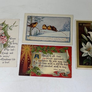 4 cartes postales de Noël vintage/anciennes -- début des années 1900, une avec frais de port, 2 vierges, en relief, collection, travaux manuels, décoration