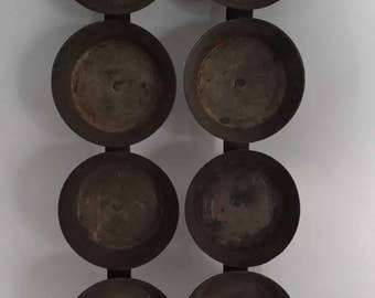 Vintage Cupcake / Muffin Pans -- Heavy Iron / Metal, 8 Cups -- for Rustic Kitchen Decor, Organization or Baking