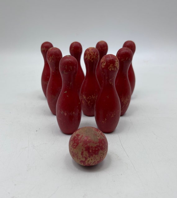 Vintage Red Wooden Bowling Skittles Game 9 Pins 3.5 Inches Tall 1 Ball for Indoor Play Display Collection Traditional Toy Etsy Ireland