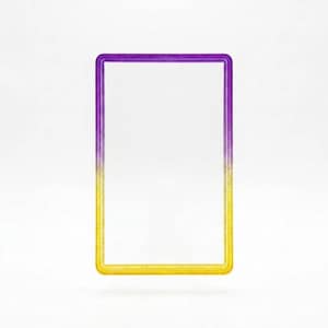 May include: A rectangular frame with rounded corners featuring a smooth gradient transition from a deep purple at the top to a bright yellow at the bottom. The frame has a subtle glittery texture embedded within the material throughout the surface.