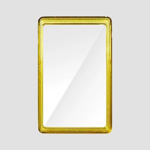 May include: A rectangular mirror featuring a translucent yellow frame with embedded glitter particles. The mirror has a smooth, reflective glass surface with a clean, simple border design that surrounds the central rectangular reflection area.